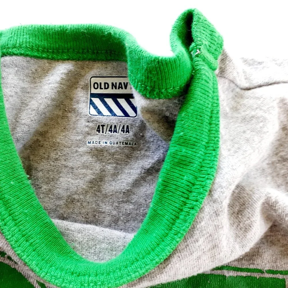 Old Navy Boys T-Shirt Gray Green Ringer Number 5 Short Sleeve 4T